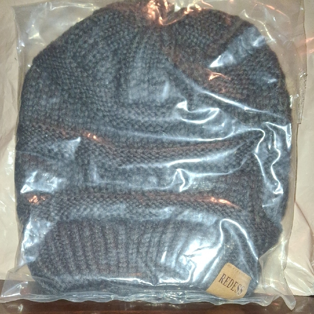 Red Gray Knit Beanie